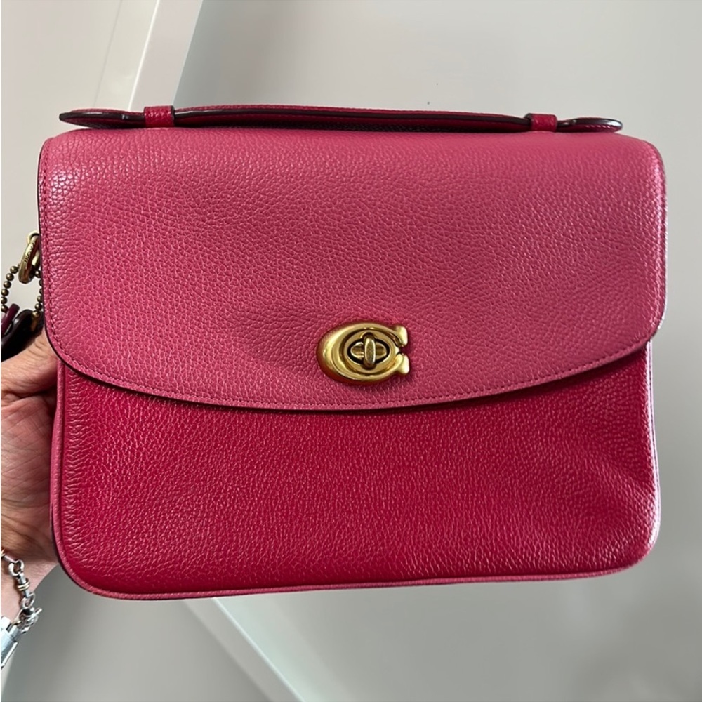 Coach Pink Pebbled Leather Crossbody Bag with Gold Turnlock